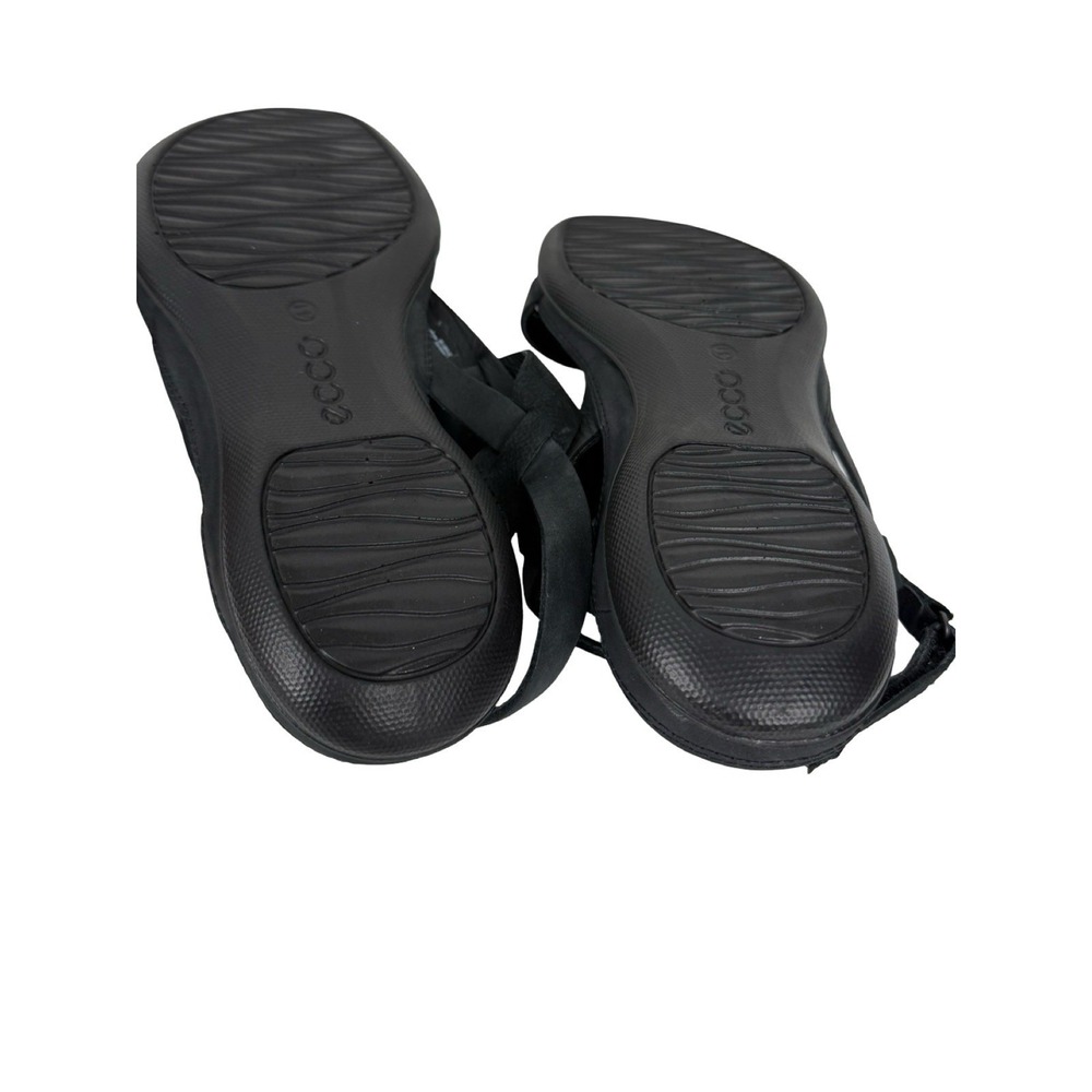 ECCO Flash Strappy Sandal Flat T-Strap Womens US 10 Black Leather Nubuck Comfort - Picture 8 of 10
